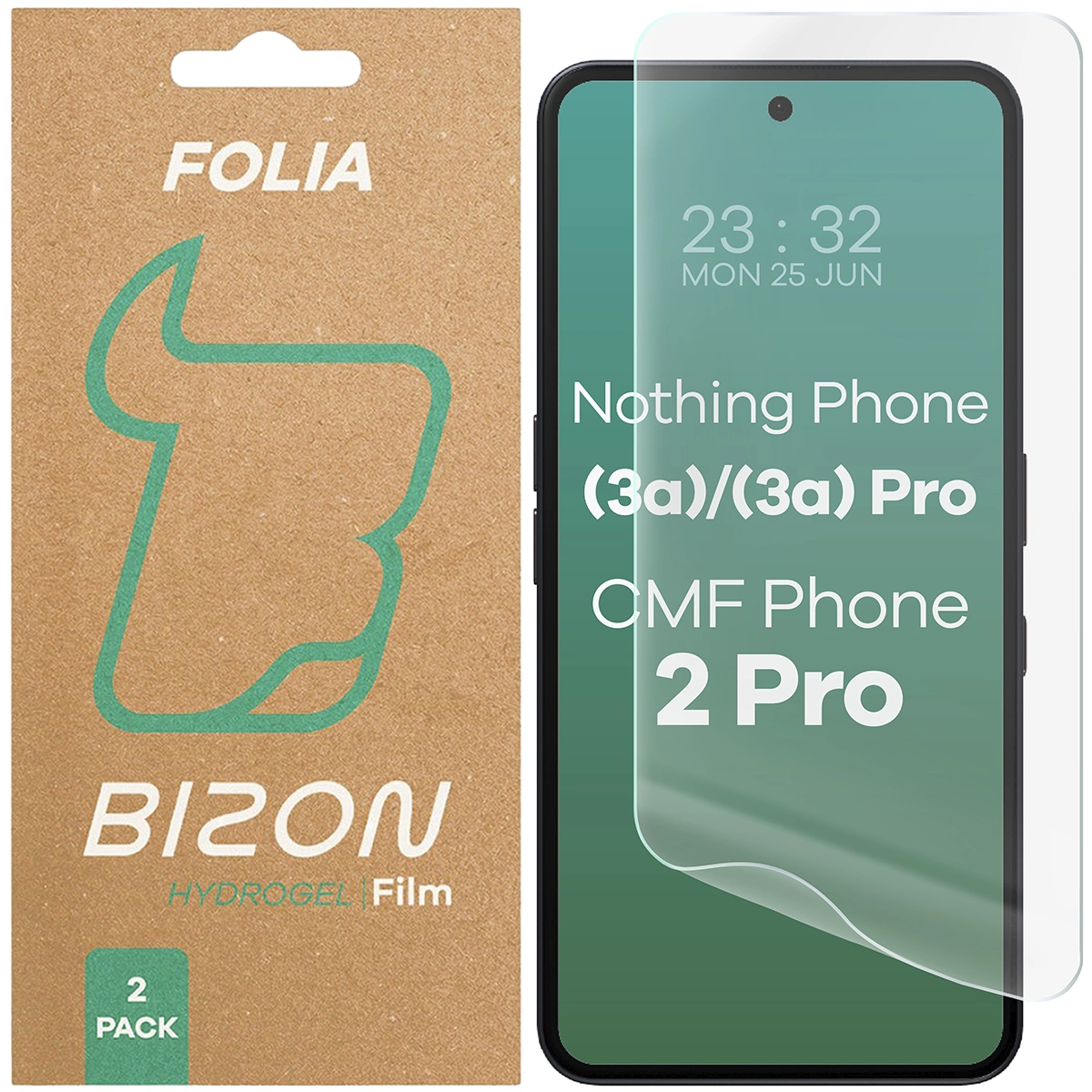 Folia hydrożelowa na ekran Bizon Film Hydrogel Front Duo do Nothing Phone (3a)/(3a) Pro, 2 sztuki